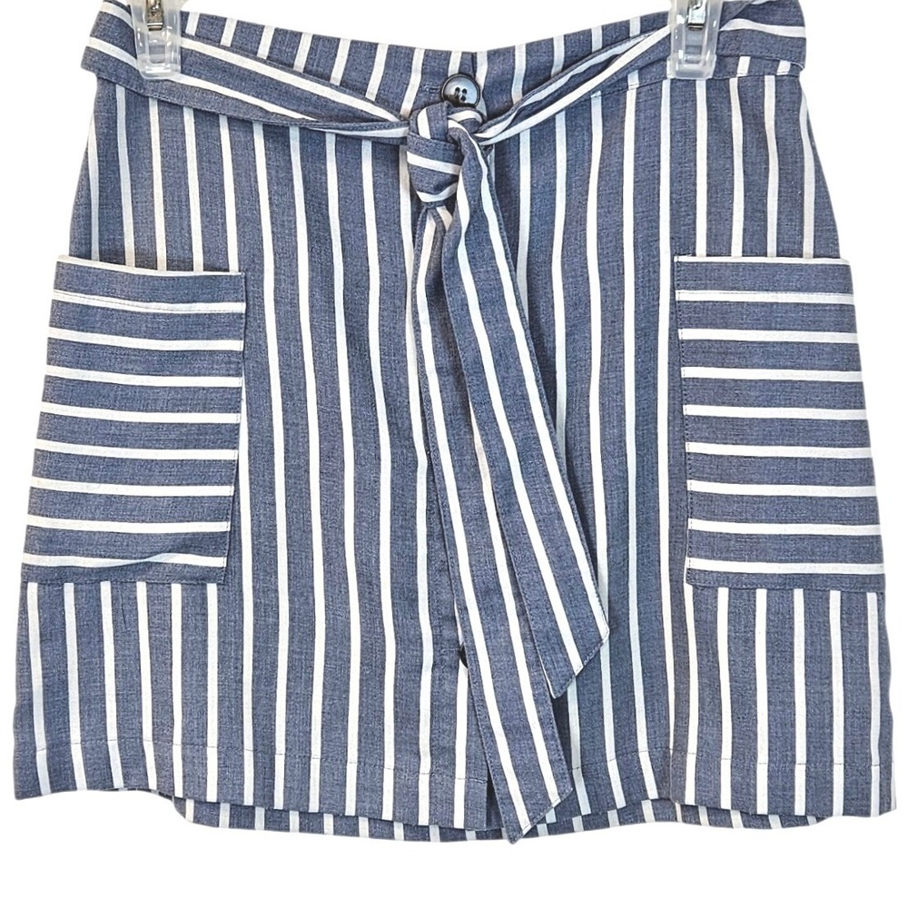 ALTAR'D STATE Blue White Striped Linen Blend Mini Skirt S Tie Waist Coastal